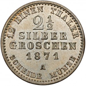 Prusse, Guillaume Ier, 2-1/2 pennies en argent 1871-A, Berlin - beau