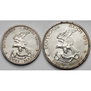 Prusy, 2 i 3 marki 1913, Berlin - Bitwa Narodów - zestaw (2szt)