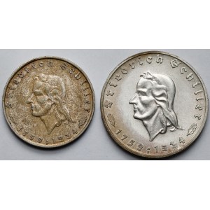 Niemcy, III Rzesza, 2 i 5 marek 1934 - Schiller - zestaw (2szt)