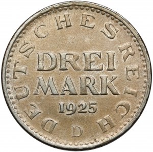 Weimar, 3 marques 1925-D, Munich