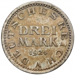 Weimar, 3 marks 1924-A, Berlin