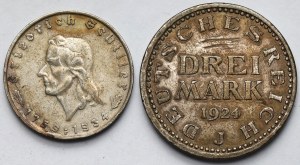 Germany, 2-3 marks 1924-1934 - set (2pcs)