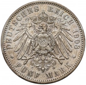 Saxony, 5 marks 1908-E, Muldenhütten