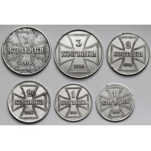 Ober-Ost. 1-3 kopiejki 1916 A i J - zestaw (6szt)