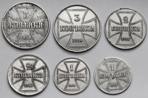 Ober-Ost. 1-3 kopecks 1916 A et J - set (6pcs)