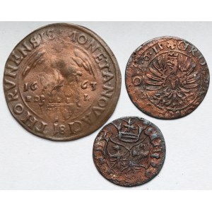 Zygmunt III Waza i Jan II Kazimierz, Szeląg, Grosz i Ort - fałszerstwa z epoki - zestaw (3szt)