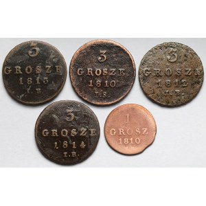 Księstwo Warszawskie, 1-3 grosze 1810-1814 - zestaw (5szt)