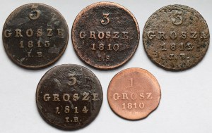 Duchy of Warsaw, 1-3 pennies 1810-1814 - set (5pcs)
