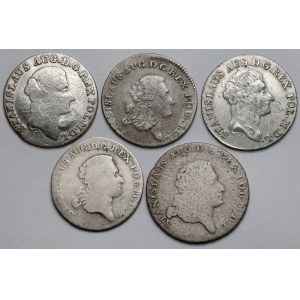 Poniatowski, Złotówki i Dwuzłotówka 1766-1794 - zestaw (5szt)