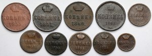Kopiejki, Dienieżki and Poluszka 1851-1863 BM, Warsaw - set (10pcs)