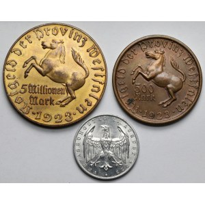 Niemcy, 3, 500 i 50 milionów marek 1922-1923 - zestaw (3szt)