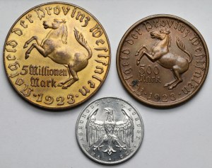 Germany, 3, 500 and 50 million marks 1922-1923 - set (3pcs)