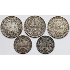 Niemcy, Prusy, od 1/2 do 1 marki 1906-1917 - zestaw (5szt)
