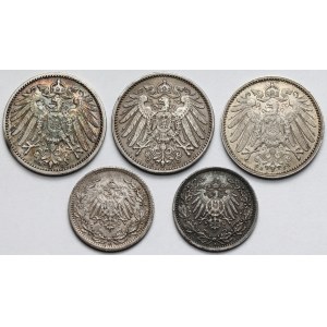 Niemcy, Prusy, od 1/2 do 1 marki 1906-1917 - zestaw (5szt)