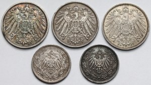Germany, Prussia, 1/2 to 1 mark 1906-1917 - set (5pcs)
