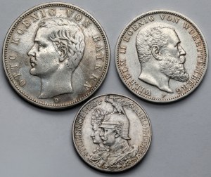 Germany, Bavaria, Prussia and Württemberg, 2-5 marks 1901-1912 - set (3pcs)