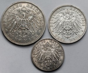 Germany, Bavaria, Prussia and Württemberg, 2-5 marks 1901-1912 - set (3pcs)