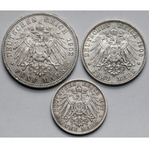 Niemcy, Prusy, 2-5 marek 1902-1909 - zestaw (3szt)