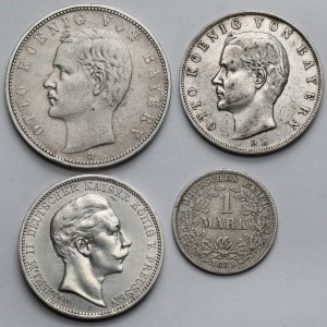 Niemcy, Bawaria i Prusy, 1-5 marek 1885-1909 - zestaw (4szt)