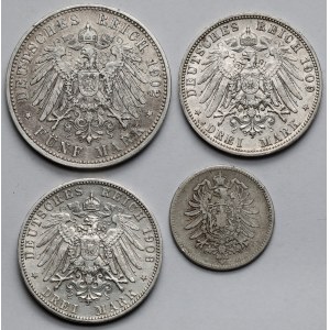 Niemcy, Bawaria i Prusy, 1-5 marek 1885-1909 - zestaw (4szt)