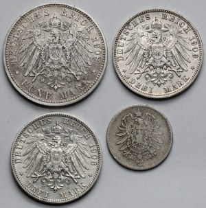 Germany, Bavaria and Prussia, 1-5 marks 1885-1909 - set (4pcs)