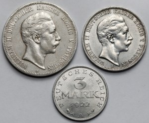Allemagne, 3-5 marks 1903-1922 - set (3pc)