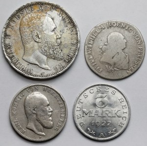 Silesia and Germany, 1/3 thaler 1789-B Wroclaw and 2-5 marks 1876-1922 - set (4pcs)