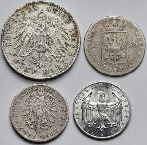 Silesia and Germany, 1/3 thaler 1789-B Wroclaw and 2-5 marks 1876-1922 - set (4pcs)