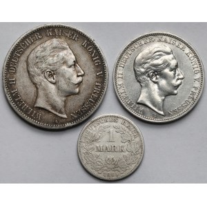 Niemcy, Prusy, 1-5 marek 1885-1910 - zestaw (3szt)
