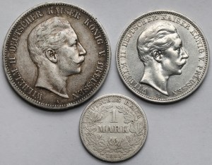 Germany, Prussia, 1-5 marks 1885-1910 - set (3pcs)