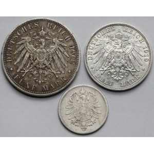 Niemcy, Prusy, 1-5 marek 1885-1910 - zestaw (3szt)