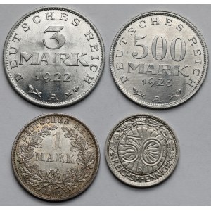 Niemcy, 50 fenigów i 1-3 marki 1915-1929 - zestaw (4szt)