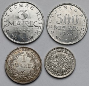 Allemagne, 50 fenig et 1-3 marks 1915-1929 - set (4pc)