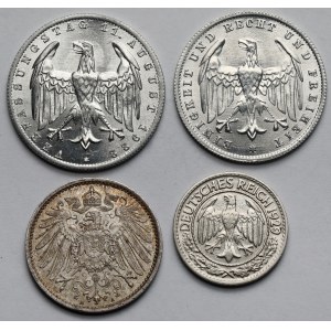 Niemcy, 50 fenigów i 1-3 marki 1915-1929 - zestaw (4szt)