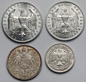 Allemagne, 50 fenig et 1-3 marks 1915-1929 - set (4pc)