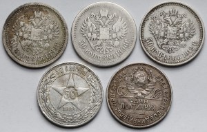 Russie et URSS, 50 kopecks et Poltinnik 1896-1926 - set (5pcs)