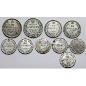 Rosja, Mikołaj II, 10-20 kopiejek 1894-1915 - zestaw (10szt)