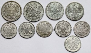 Russia, Nicholas II, 10-20 kopecks 1894-1915 - set (10pcs)