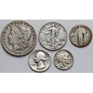 USA, od 5 centów do dolara 1901-1948 - zestaw (5szt)