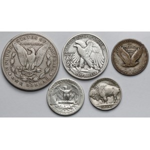 USA, od 5 centów do dolara 1901-1948 - zestaw (5szt)