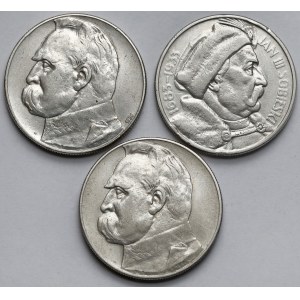 Sobieski i Piłsudski, 10 złotych 1933-1934 - zestaw (3szt)