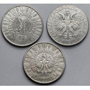 Sobieski i Piłsudski, 10 złotych 1933-1934 - zestaw (3szt)