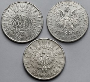 Sobieski et Piłsudski, 10 zloty 1933-1934 - set (3pcs)
