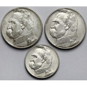 Piłsudski, 5-10 złotych 1935-1936 - zestaw (3szt)