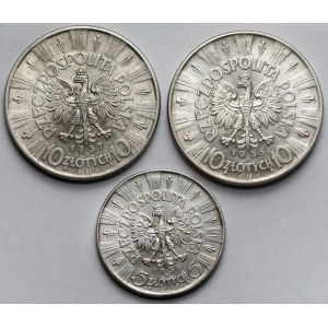 Piłsudski, 10 złotych 1935-1937 - zestaw (3szt)