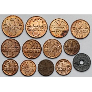 1-5 groszy 1933-1939 - zestaw (13szt)