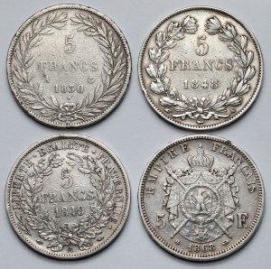 France, 5 francs 1830-1868 - set (4pc)