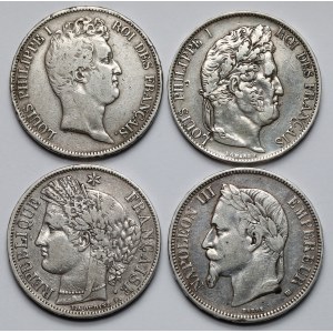 Francja, 5 franków 1830-1868 - zestaw (4szt)