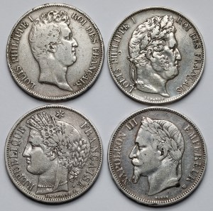 France, 5 francs 1830-1868 - set (4pc)