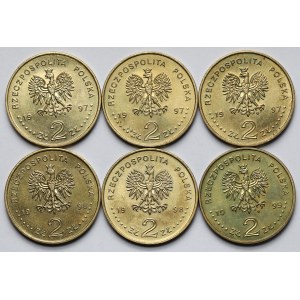 2 złote 1997-1999 Stefan Batory, Zygmunt III i Władysław IV - zestaw (6szt)
